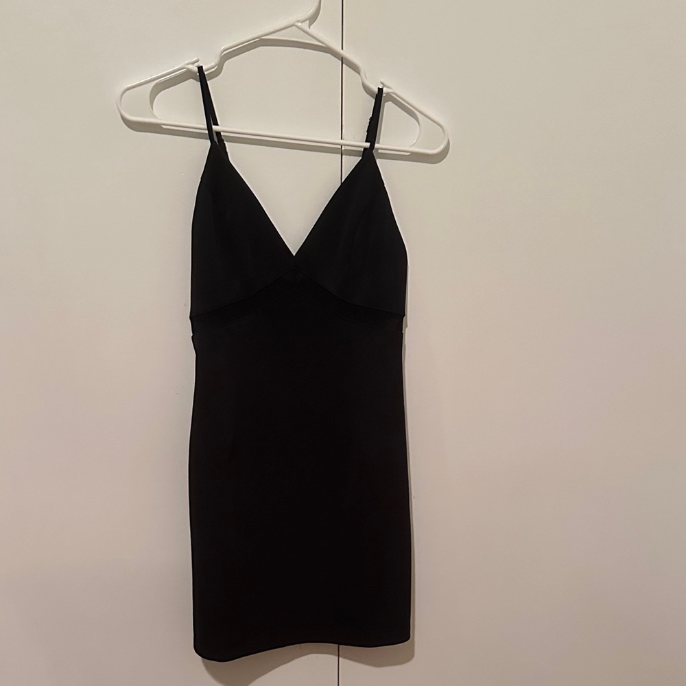 Black Spaghetti Strap Mini Dress with Mesh Detailing